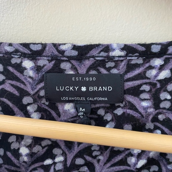 Women’s Lucky Brand Black and Purple Floral Patterned Peasant Blouse Size Medium - Picture 3 of 5